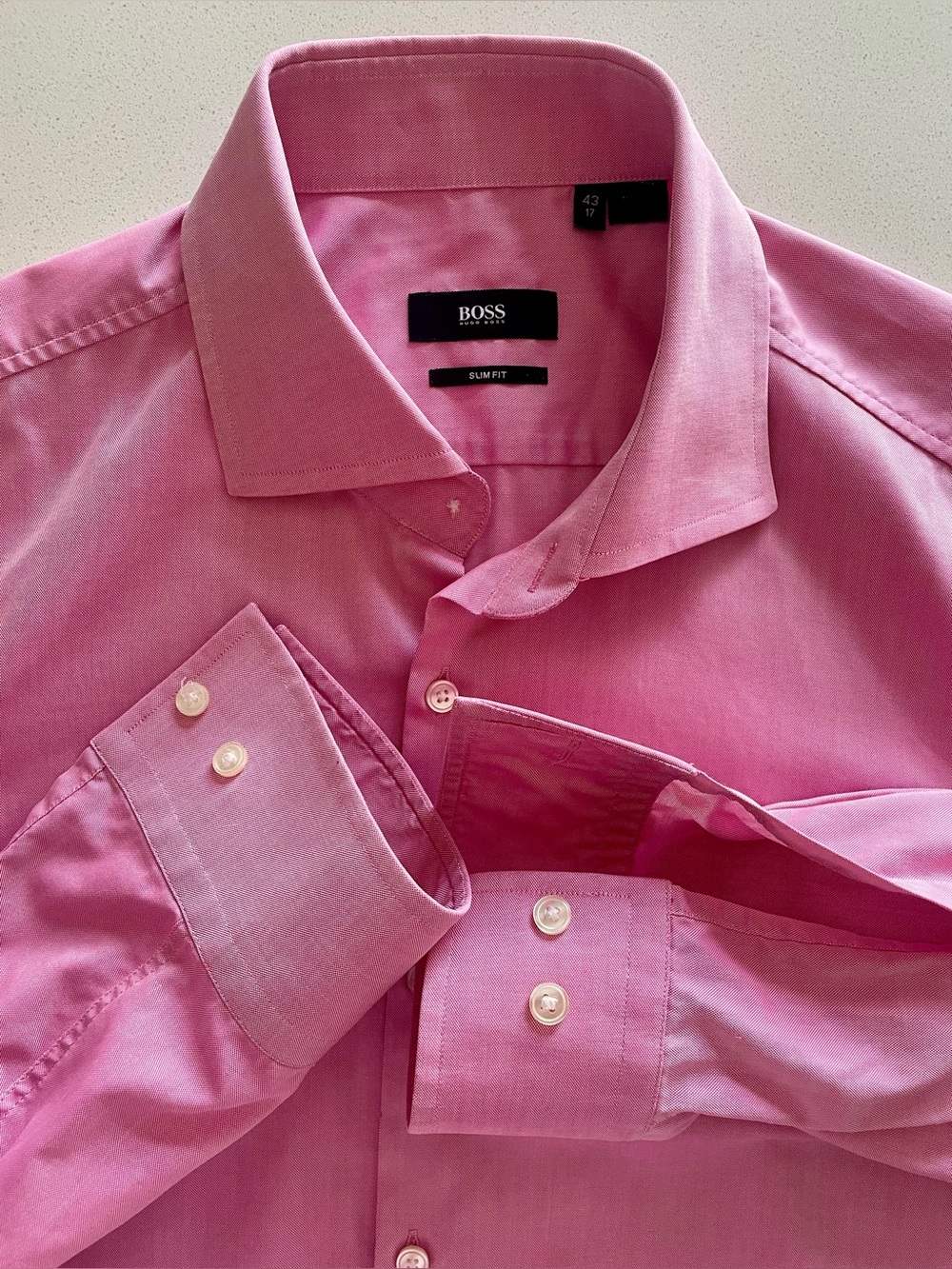 Hugo Boss - all cotton pink dress shirt Size 43 (17”neck)